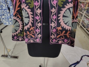 Women's Hand Embroidered Floral Mandarin Collar <b>Blazer</b> Full Sleeve Breathable Autumn Woven <b>Velvet</b> Jacket - Product Image 3