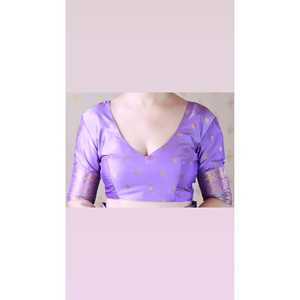 ผ้าไหมลาเวนเดอร์ บาเนราสี จาล ซอฟท์ ซิลค์ โกลด์ ซารี ลายมีนาคารี ทอแบบกลับด้านได้ แห้งเร็ว สำหรับงานพิธีต่างๆ  เสื้อผ้าอินเดีย ปากีสถาน - Product Image 6