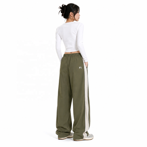 Premium Custom Nylon men's pants Side Stripe <b>Elastic</b> <b>Waist</b> Adjustable Drawstring Wide Leg Casual Fashion Bottoms USA Supplier - Product Image 2