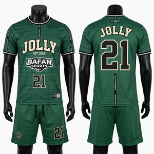 Premium 180 GSM polyester football jersey and shorts <b>set</b> green breathable sublimation custom logo logo for men's <b>set</b> - Product Image 1