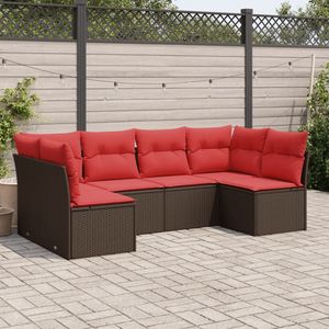 Juego de sofás de ratán sintético marrón para patio, 6 piezas, con cojines, sofás de jardín - Product Image 1