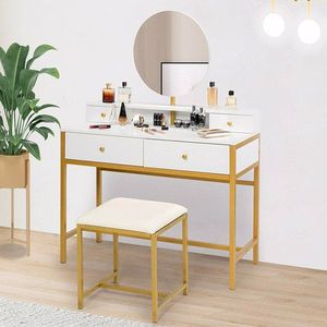 <b>Large</b> Makeup Vanity Set with Frameless <b>Mirror</b> <b>Dressing</b> <b>Table</b> with 2 <b>Large</b> Drawers and 2 Small Drawers - Product Image 2