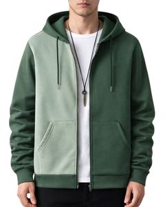 Sudadera con capucha personalizada para hombre en verde oliva y verde oscuro con cremallera, de algodón suave y forro polar, estilo casual urbano para invierno, fabricante personalizado. - Product Image 1
