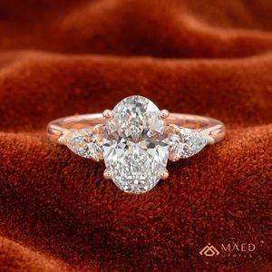 Rose Gold Oval Cut Three <b>Stone</b> Ring for Women Elegant Engagement Style Sparkling Jewelry Gift - Product Image 1