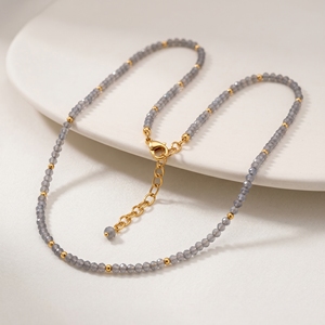 925 Silber Vergoldete Labradorit Perlenkette Handgefertigt Minimalistisch für Damen Schmuck Geschenk - Product Image 2