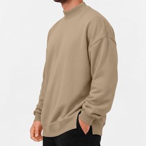 Sudadera beige personalizada para hombre, con hombros caídos, cuello redondo, estilo oversize, corte relajado, informal, estilo streetwear. - Product Image 3