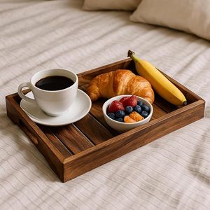 Plateau de service en bois rectangulaire décoratif, plateau à gâteaux et biscuits poli fait main, plateau de présentation pour la maison, les fêtes et les hôtels - Product Image 3