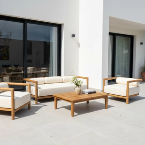 Ensemble de canapés d'extérieur de luxe Caira, structure en bois haute densité, design minimaliste et élégant, canapé de jardin résistant aux intempéries, idéal pour terrasse de centre commercial - Product Image 1