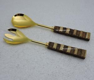 Cuillère à salade personnalisée en acier avec manche en résine de bois, outil de service de qualité supérieure, cuillère et fourchette à salade, mélangeur à salade - Product Image 5