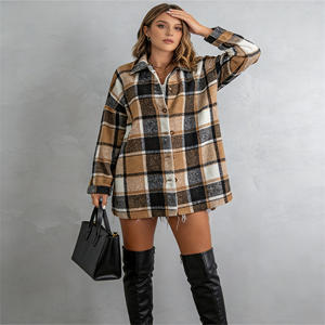 Oferta especial en Temu: Chaqueta camisa a cuadros de moda para mujer, manga larga, con botones, cuello de solapa, corte holgado, para uso diario. - Product Image 1