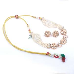 Yami Polki Pearl Choker Set-Gold Plated Designer Wedding Jewelry with Earrings - Product Image 5