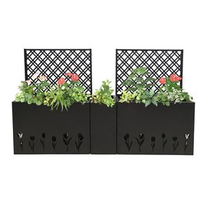 Set di 3 Fioriere in Metallo con Traliccio, Materiale PE, Orto Rialzato, Traliccio per Fiori, Schermo per la Privacy per Patio e Balcone, Stile Rustico - Product Image 5