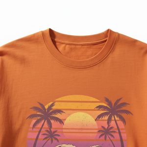 Camiseta de Hombre con Estampado Tropical Atardecer Naranja, Manga Corta, Cuello Redondo, Informal, 100% Algodón, Transpirable, Corte Regular - Product Image 5
