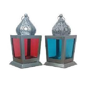 Lanterne à bougie en métal et verre, petite, finition grise, pour la décoration de la maison et les lumières de Noël, lanternes suspendues - Product Image 1