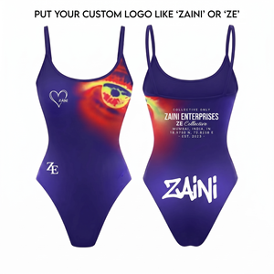 Shorts de Baño para Mujer, 140 GSM, Poliéster Premium de Secado Rápido, Morado y Blanco, con Botones, Estampado Digital, OEM ODM ZAINI, Cintura Alta, Reversibles - Product Image 1