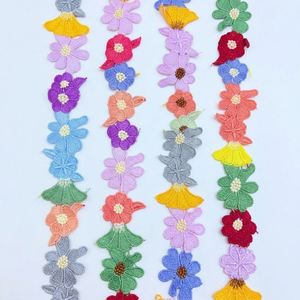 Multicolor Embroidered Floral <b>Lace</b> Trim with Handmade Flower <b>Appliques</b> for Garments Sarees Dresses Bags and Craft Decor Ideas - Product Image 1