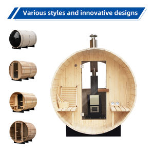 Sala de sauna de barril al aire libre de leña de madera maciza de pino personalizada con estufa y porche - Product Image 5