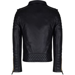 Chaqueta de Motociclista de Cuero Negro Real para Hombre, Personalizada, con Hombros Acolchados, Cierre Asimétrico, Corte Ajustado, Ecológica y Resistente al Viento - Product Image 2