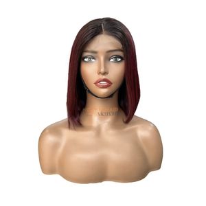 Wholesale Vietnamese Hair Short 2x6 for Lace Closure <b>Bob</b> 150% Density Double Drawn Swiss Transparent Lace Burgundy Wine Black - Product Image 5