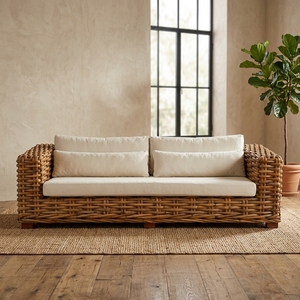 New Modern Minimalist Chunky Woven <b>Rattan</b> <b>Sofa</b> Wood Eco-Friendly Outdoor Patio Living Room Seating Furniture Cushioned Couch - Product Image 2
