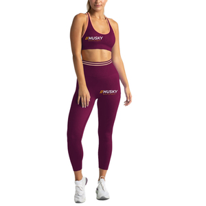 HUSKY Women's Ribbed Sports <b>Bra</b> & Leggings Set <b>Blue</b> Seamless Fitness Wear Breathable Racerback Scoop Neck Medium Support - Product Image 1
