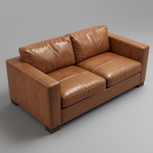 Sofá de 2 Plazas de Cuero Vacuno Genuino de Primera Calidad, Inspirado en el Estilo de Mediados de Siglo, Silueta Minimalista, Estructura de Madera para Salas de Estar - Product Image 1