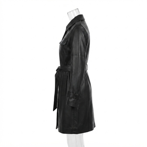 Veste en cuir PU pour femme, coupe courte et ajustée, ceinturée, style britannique, décontractée, printemps, automne, hiver, vente en gros, OEM - Product Image 1