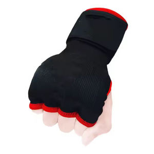 <b>Black</b> Red Leather Boxing Inner Gloves Open Finger Padded Hand <b>Wraps</b> with Wrist Support Safety Custom Logo Training Gear - Product Image 3