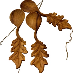 Vietnam Artisan Scoop Leaf Wooden Spoon Natural Wooden Material for Herb Spice Scoop Coffee Serving Kitchen <b>Table</b> Use - Product Image 1