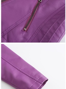 Chaqueta ajustada para mujer, elegante, morada, con cierre de cremallera, múltiples bolsillos, manga larga, para usar en todas las estaciones, chaqueta de cuero genuino para mujer. - Product Image 5