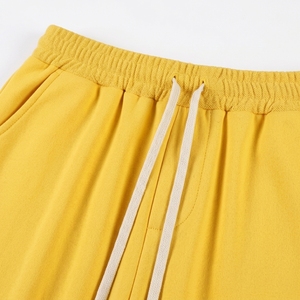 2026 Men Solid Yellow Drawstring Shorts Casual Mid Waist Knitted Breathable With Pockets - Product Image 4