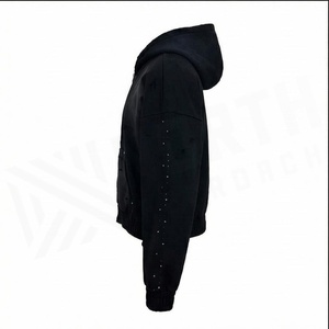 Sudadera con Capucha Oversize Gótica con Cremallera para Hombre, de Algodón Tejido, Largo Corto, Diseño con Estampado Frontal, Estilo Otoñal - Product Image 3