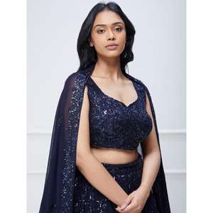 Lovely Navy Blue Lentejuelas Georgette Compromiso Wear Lehenga Choli - Product Image 4