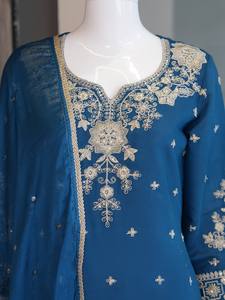 Premium Roman Silk Embroidered Top With Palazzo And Nazmeen Sequence Dupatta Ethnic Wear Set For Women Fashion - Product Image 4