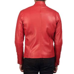 Chaqueta de Cuero de Oveja Auténtica para Hombre, Color Rojo Iónico, Diseño con Cuello de Banda, Cierre de Cremallera y Múltiples Bolsillos 2026 - Product Image 3