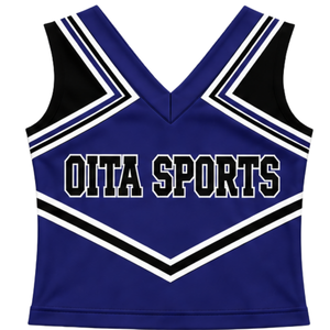 Haut d'uniforme de cheerleading bleu foncé sans manches, col en V, pour femmes et filles, idéal pour la danse, les équipes de performance et les compétitions sportives - Product Image 1