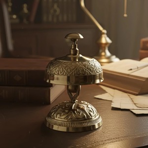 Campana de escritorio vintage de latón, campana de llamada de latón grabada a mano para decoración de oficina, hotel y mostrador, estilo antiguo con diseño tradicional. - Product Image 3