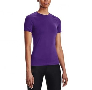 Camiseta de Manga Corta para Mujer, Color Morado Sólido, Cuello Redondo, Corte Ajustado, Secado Rápido, Tejido de Punto, Informal, para Primavera/Verano, para Hacer Ejercicio - Product Image 3