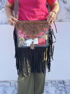 Nouvel arrivage de sacs transparents à franges occidentales Porte-monnaie élégant en cuir sculpté usiné à la main Sacs en cuir multi-usages pour femmes - Product Image 4