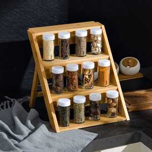 Estante de Especias de Bambú de 2 Niveles, Organizador de Condimentos de Cocina Montado en la Pared con Frascos de Vidrio, Estante de Almacenamiento Ecológico para Frascos - Product Image 5