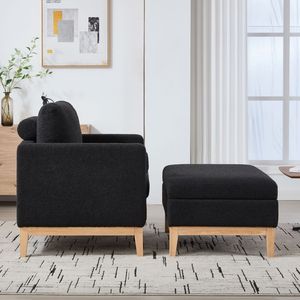 Fauteuil d'appoint carré en L réversible de 35,4 po de large avec repose-pieds, pieds en bois naturel, revêtement performant, ensembles de salon en bois - Product Image 4