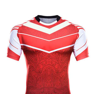 Rugby Jersey Set Men Red White Sublimated <b>Short</b> Sleeve Moisture Wicking Athletic Fit All Seasons - Product Image 2