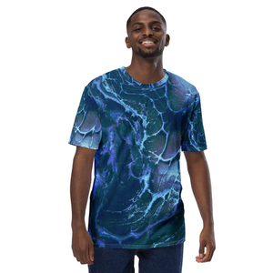 T-shirt à manches courtes pour homme, impression par sublimation, motif abstrait bleu et violet, col rond, coupe décontractée, 100% polyester tricoté - Product Image 3