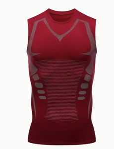 HAWK SPORTS INDUSTRIES Débardeur de compression en polyester tricoté pour homme, col rond, rouge uni, respirant, sportif, sans manches, pour la gym et l'entraînement - Product Image 1