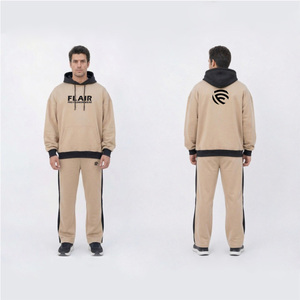 Men’s Beige Hoodie <b>Tracksuit</b> Set Custom Logo Fleece Pullover Jogger Set Casual Streetwear Two Piece Set - Product Image 1