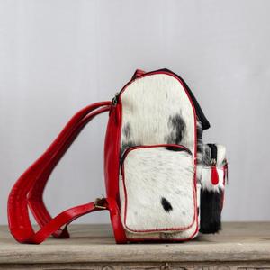 Red Genuine Leather <b>Backpack</b> Square Shape Zipper Closure Detachable Shoulder Strap Water Resistant All Seasons Daily Use - Product Image 4