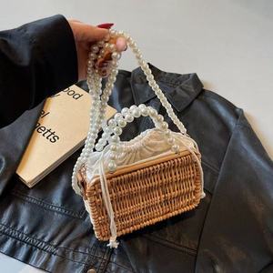 New Minimalist Woven Straw Women's <b>Bag</b> Pearl square Vintage Fashion ZIP Closure Shoulder Crossbody <b>Bag</b> for Winter Autumn <b>Summer</b> - Product Image 1