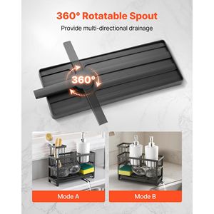 "2-Tier <b>Kitchen</b> Sink Caddy Organizer with High Brush Holder & Divider <b>for</b> Sponge <b>Storage</b>" - Product Image 2