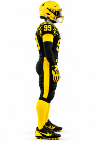 Uniforme de Fútbol Americano Personalizado en Negro y Amarillo, Pantalones Acolchados, Guantes, Calcetines, Zapatos, Ropa Deportiva de Equipo, 100% Poliéster Twill Plus - Product Image 4