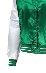 Meilleure Veste de Baseball Varsity Personnalisée en Satin Fin Vert et Argenté, Broderie Lettrée pour Lycée, Vente en Gros - Product Image 5